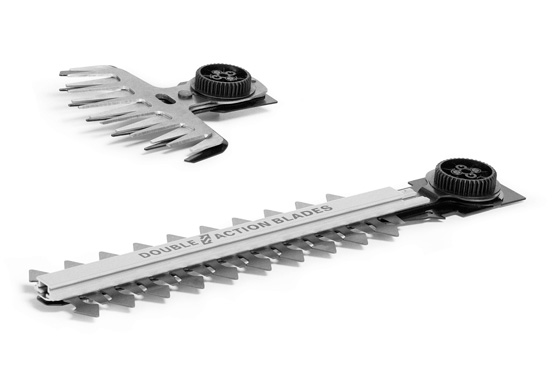 Инструмент может работать в 2-х режимах: Ножницы – для стрижки газона и мелких веток Кусторез – для стрижки кустов и живой изгороди.